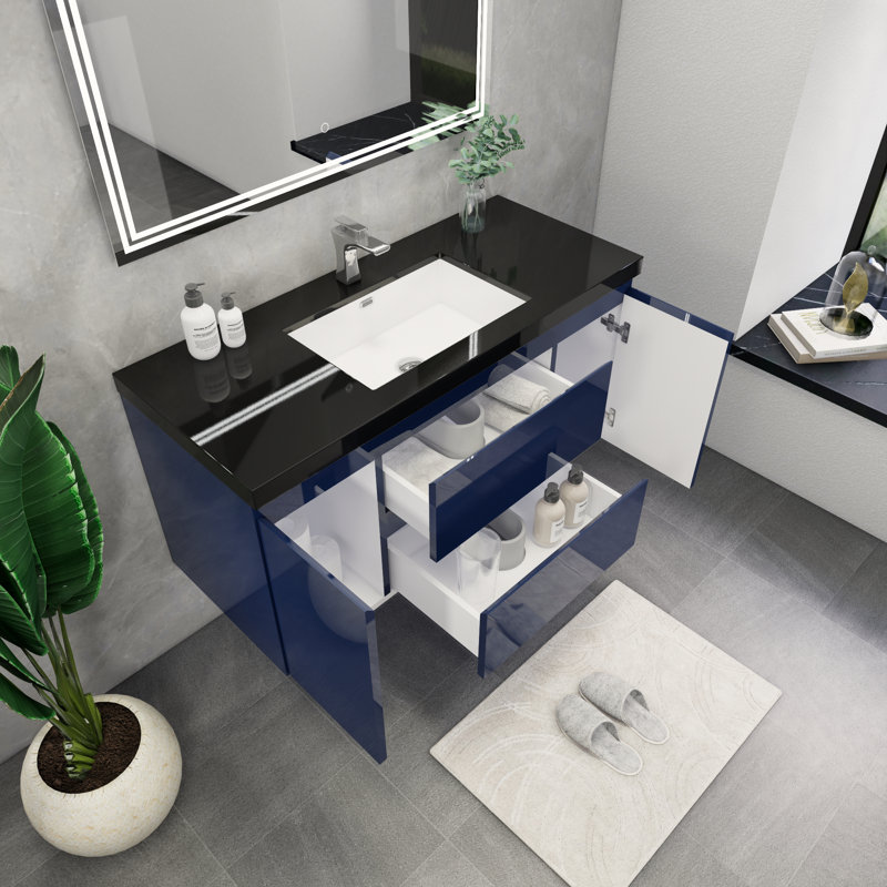 Castin 48" Wall-Mounted Single Bathroom Vanity Set, Glossy Blue