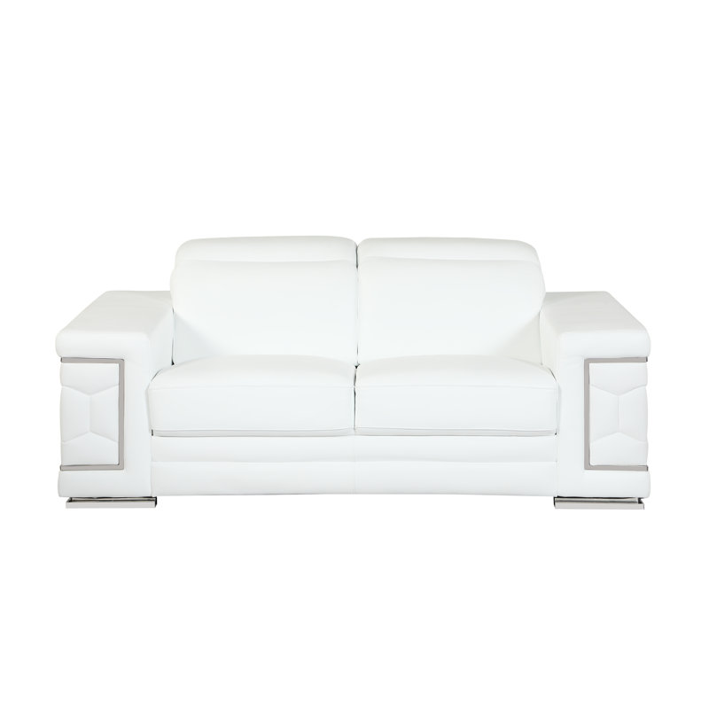 Canapé en cuir italien Aiesrom, Cuir véritable blanc, H 38 po x l 89 po x P 41 po