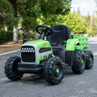 Tracteur électrique 24 V pour enfants avec remorque, moteur de 400 W, camion agricole électrique à 6 roues, télécommande parentale, Bluetooth, démarrage progressif, 3 vitesses, jouet cadeau pour enfants