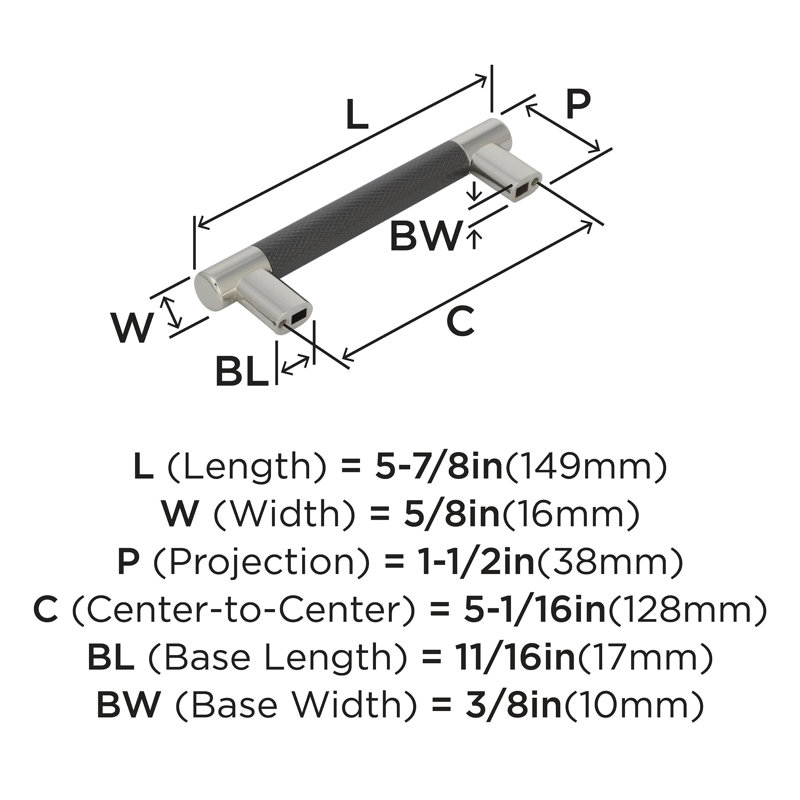 Esquire 5-1/16 inch (128mm) Center-to-Center Polished Nickel/Gunmetal Cabinet Pull, 5 1/16", Polished Nickel/Gun Metallic