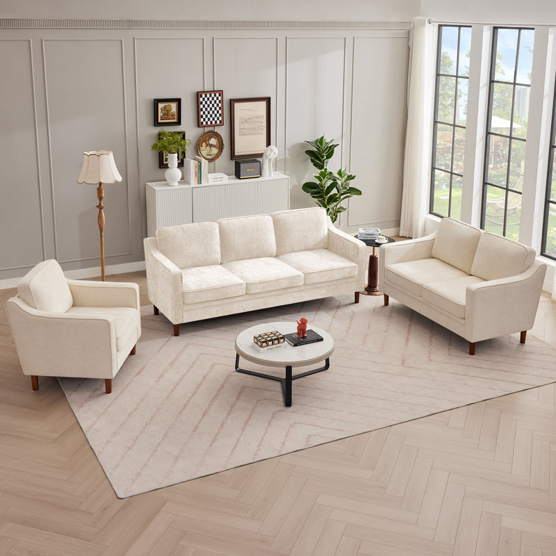 Ensemble de salon en chenille 3 pièces Barton, Beige