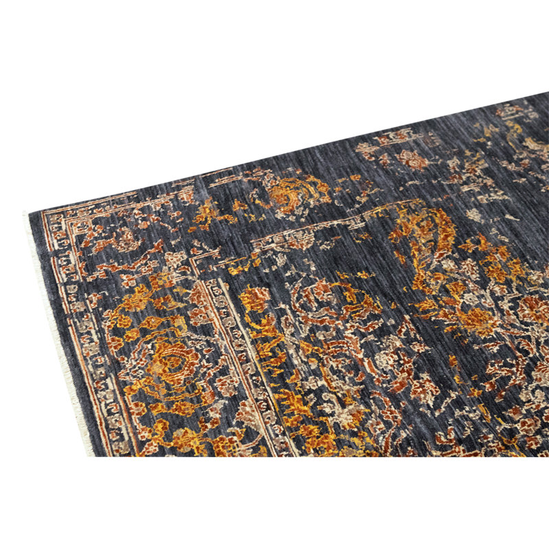 Tapis unique orange, bleu marine et noir de 5 pi 6 po x 7 pi 10 po One-of-a-Kind