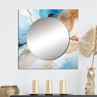 Crosslyn - Décoration murale miroir de formes abstraites géométriques bleues et blanches à encre liquide IV pour chambre à coucher