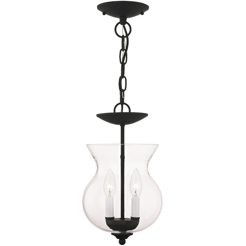 Luminaire suspendu géométrique unique à 2 lumières Lorri, Verre transparent, H 14 po x l 8,25 po x P 8,25 po, Noir