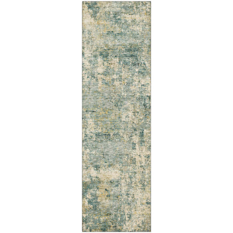 Premium Machine Washable Mayfield AMF2061 Abstract Rug, 2'3" x 7'6" Runner, Aloe