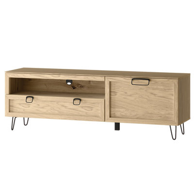 Dunn Manufactured + Solid Oak Wood 1-Door 1-Drawer TV Unit for TVs up to 70"