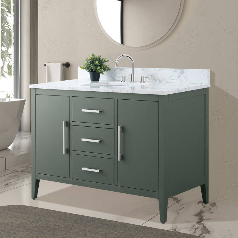 Ensemble de meuble-lavabo simple 48 po avec plateau en marbre Chambery, Vert rétro, Nickel brossé