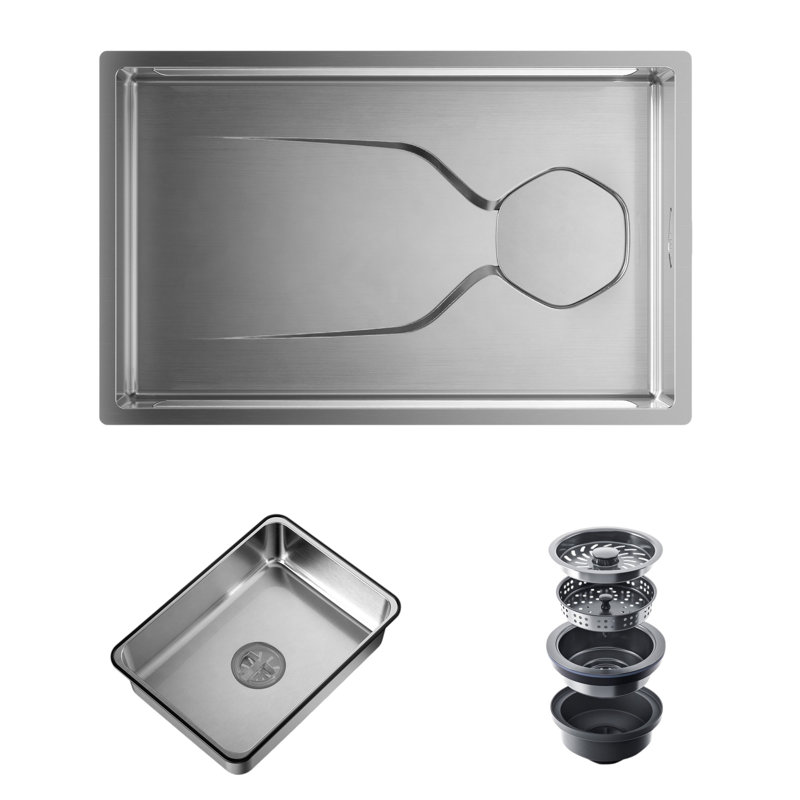 Évier de cuisine encastré en acier inoxydable argenté de 9 po x 30 po