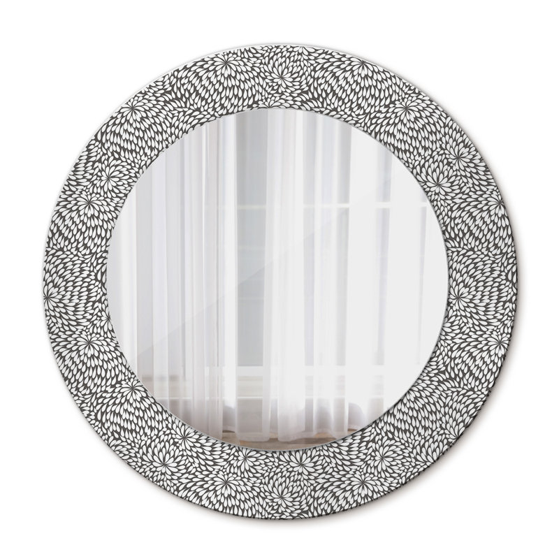 Huldar Glass Flat Wall Mirror, 50cm H x 50cm W, Black and White Floral Pattern