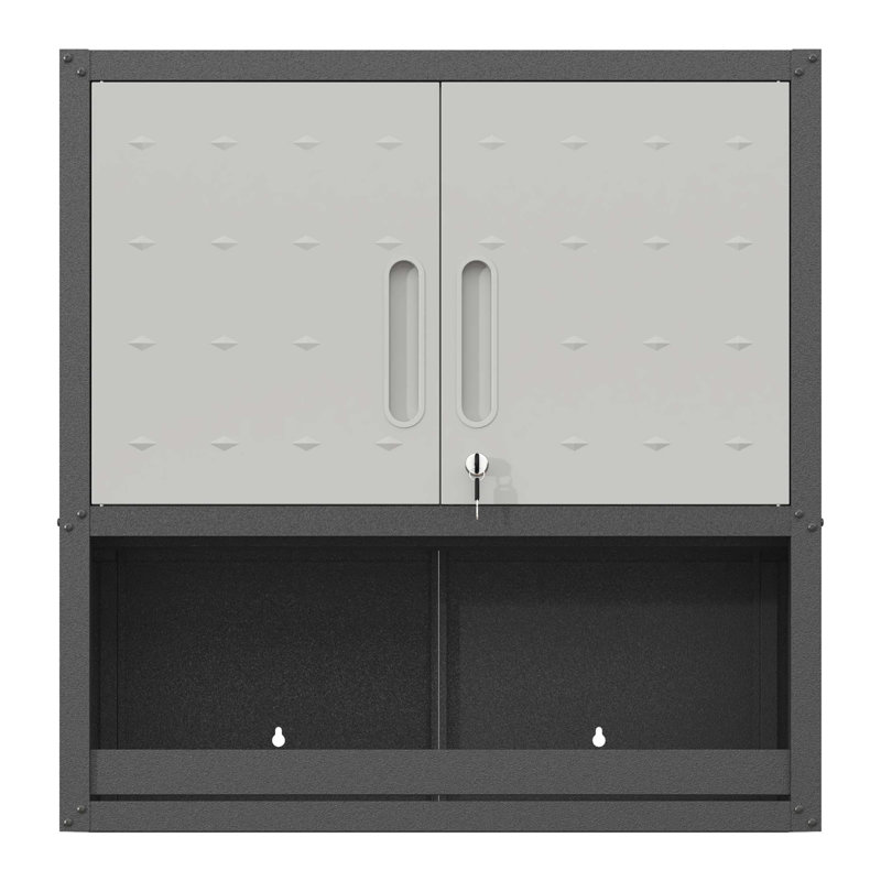 Armoire de rangement murale en métal durable avec porte verrouillable et tiroir ouvert pour les espaces organisés dans les garages, les entrepôts et les bureaux