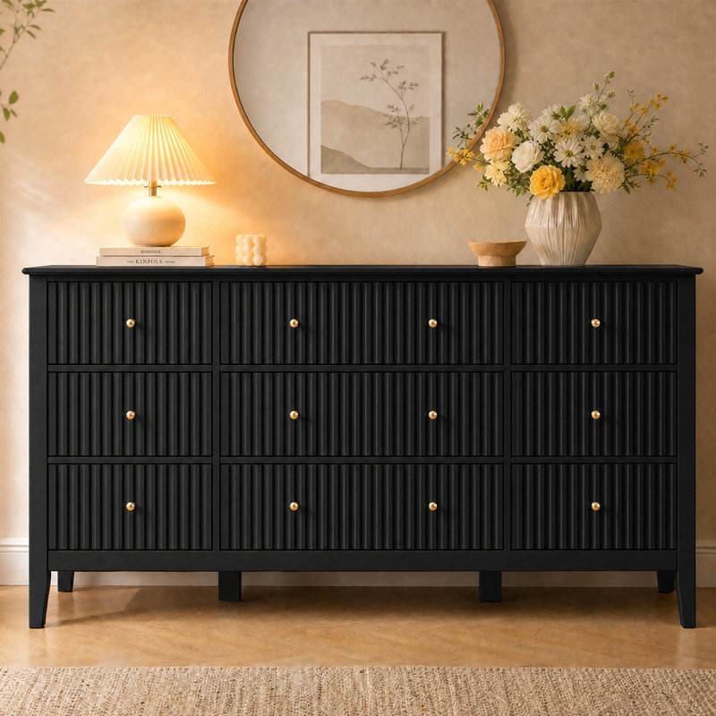 Amberrae White 9-Drawer Dresser, Black