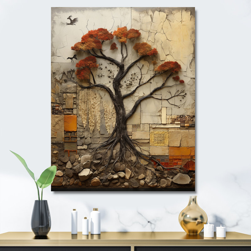 Thadis " Baobab Tree Collage II ", 20" H x 12" W x 1" D, Wrapped Canvas