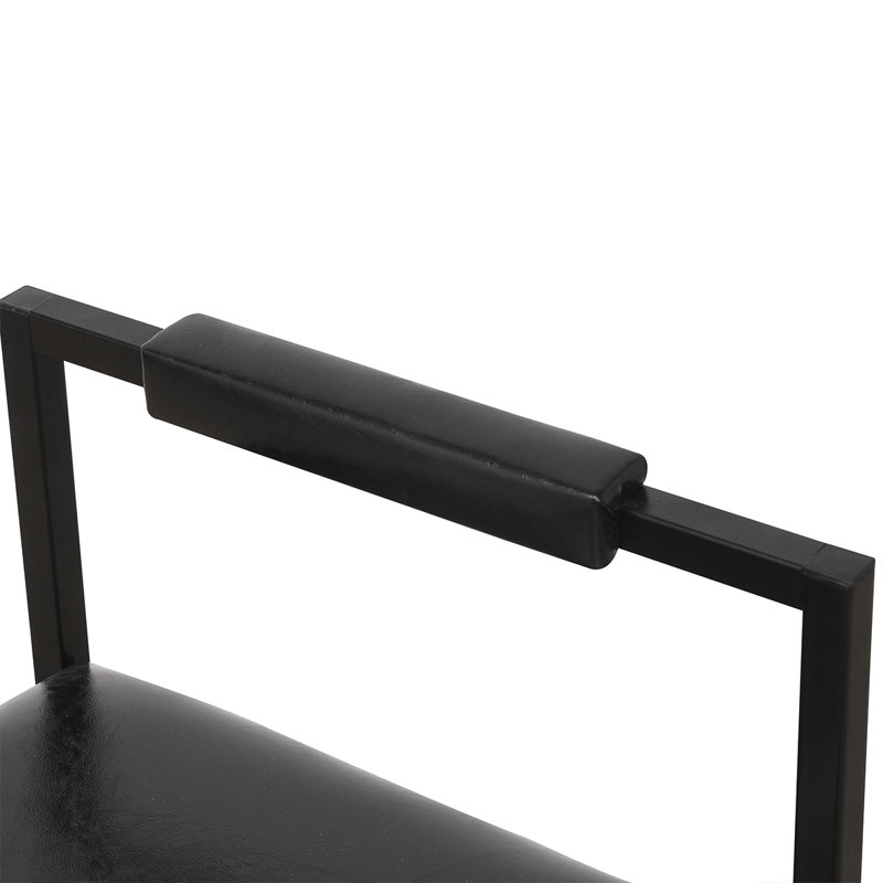 Faux Leather Upholstered Metal Bar Stools Set with Back, Black/Black
