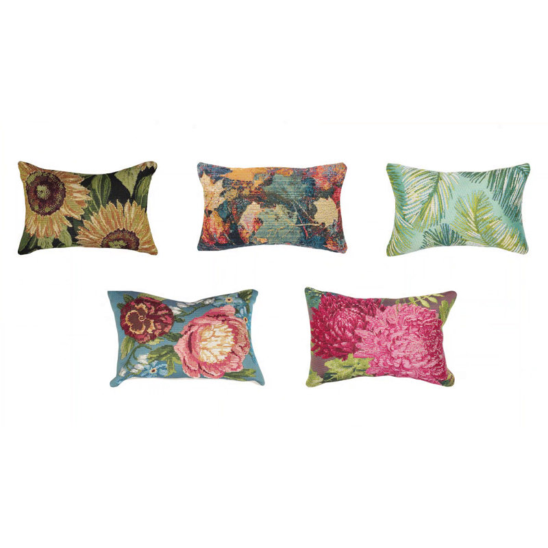 Fuchsia and Green Floral Polypropylene Indoor/Outdoor Pillow, 18" x 18"