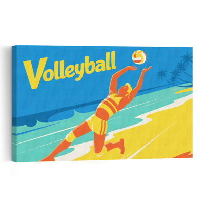Retro Beach Volleyball Retro Vintage Abstract Palm Tree Beach Ocean Wall Art Print