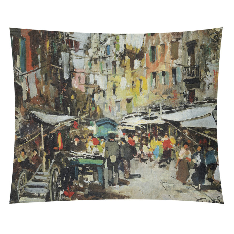 Tapisserie murale du marché Macintyre à Naples, H 27,5 po x l 37,5 po, Jaune / Rouge