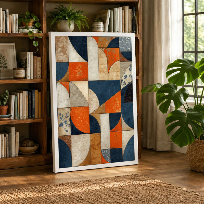 Geometric Tile Study Mid-Century - Wrapped Canvas, 24x16 - 61.0 x 40.6 cm, Sage Border