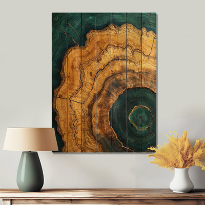 Emerald Stone And Wood Slide Roots Of Serenity I - Art mural en bois d'arbre - sur bois de pin naturel