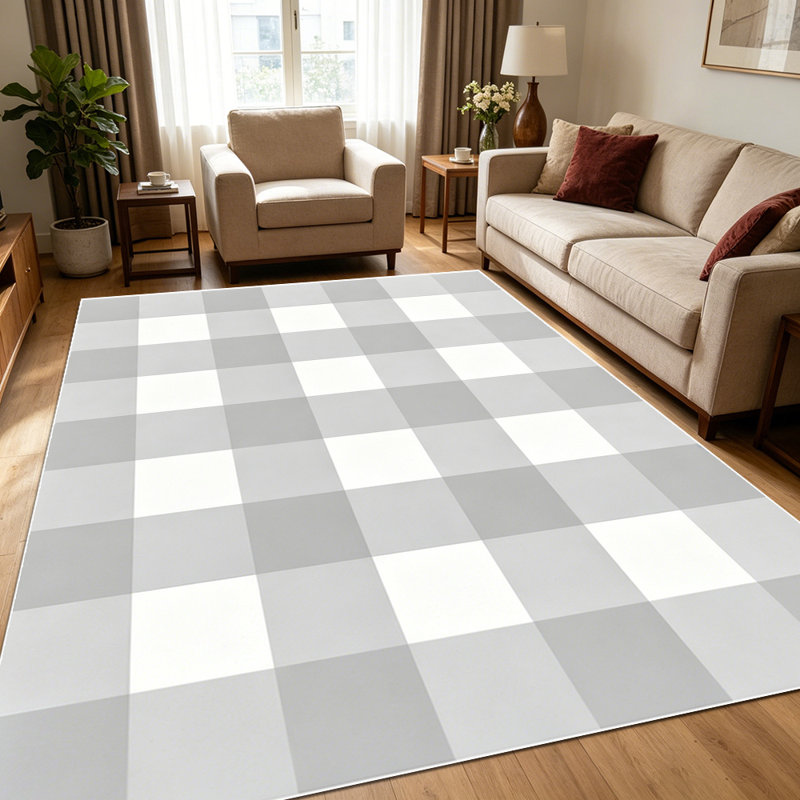 1PC Grey and White Buffalo Plaid area rugs for Living Room, Soft and Comfortable, Suitable for all seasons, easy-to-maintain, machine washable Indoor floor mat, Under Table Farmhouse suitable for Dining Table, Kitchen, Entryway, Bedroom, Home Office,