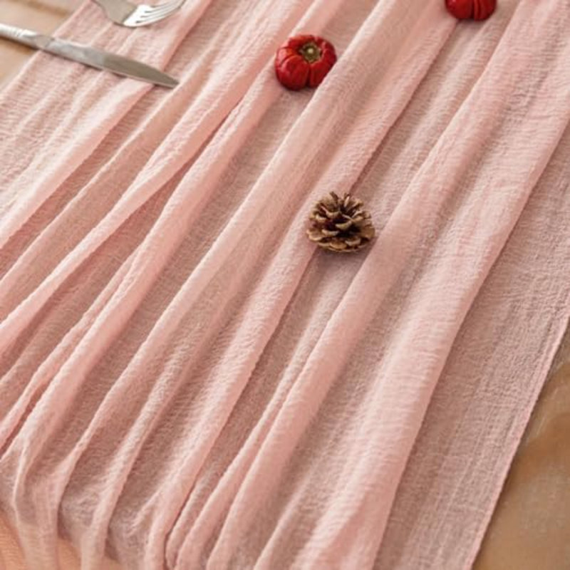3Pcs Pink Cheesecloth Table Runner 120 Inches for Party Boho Home Décor, Pink