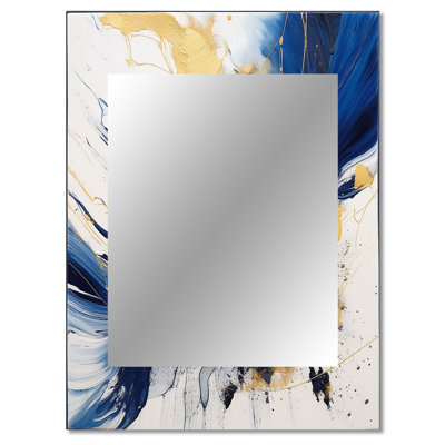 Kist Dark Blue and Gold Strokes V - Fractals Unique Mirror, Blue Large Wall Mirror, Printed Metal Art
