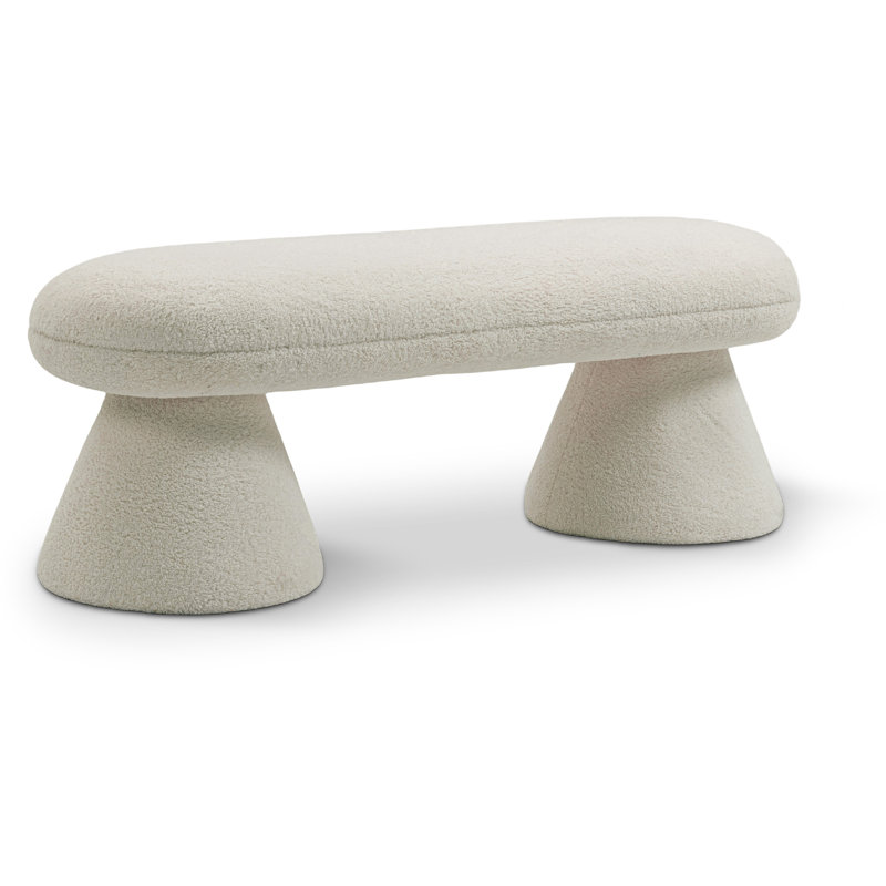 Banc rembourré Brimfield Drum, Tissu beige en fausse peau de mouton