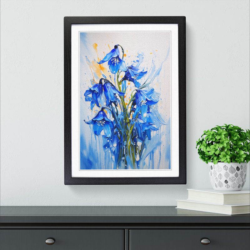 Bluebell Flower Action Painting No.2 - Single Picture Frame Print on Wood, 34cm H x 25cm W x 2cm D, Black Framed