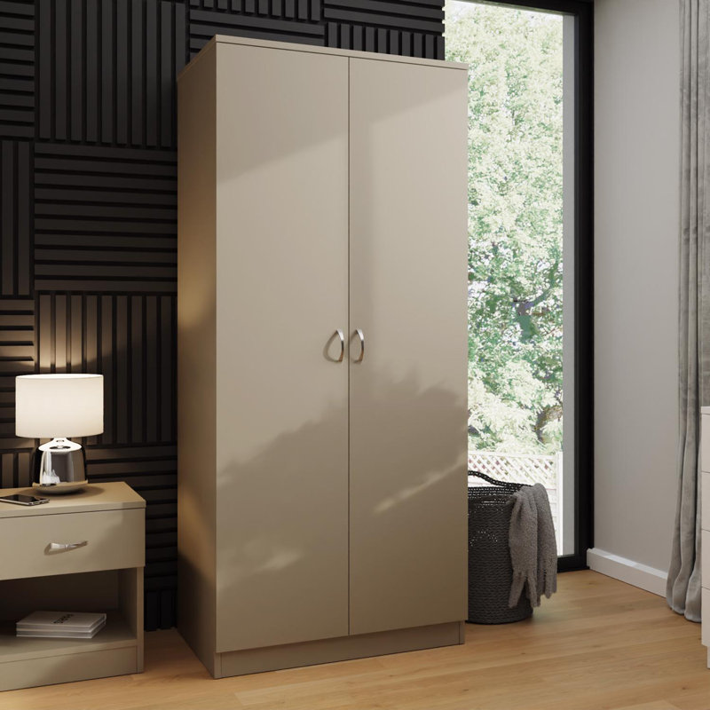 2 Door Wardrobe Matt Bedroom Storage Shelf Storage Hanging Rail, Putty