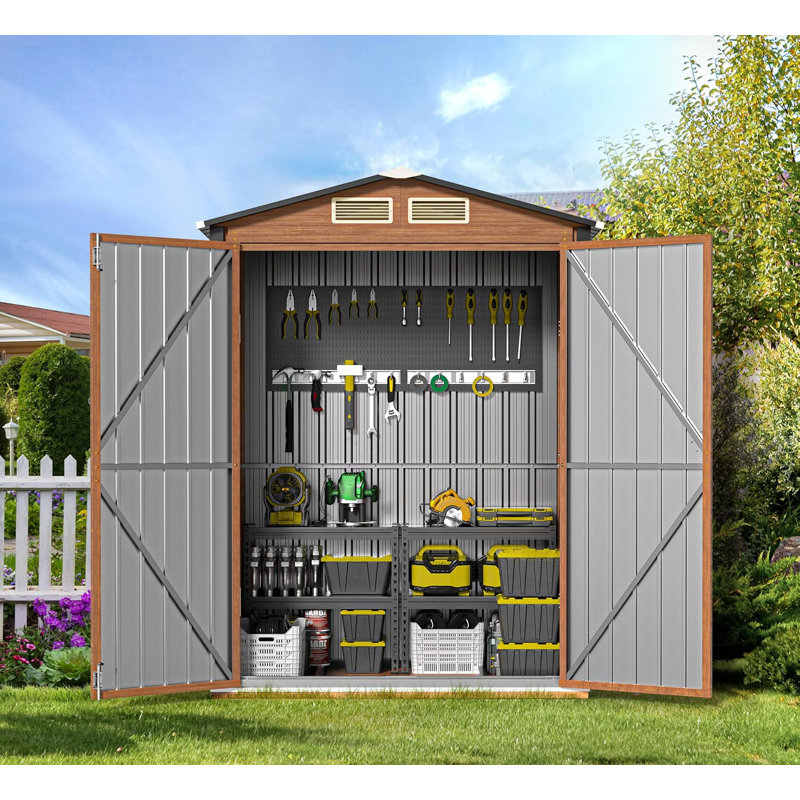 Outdoor Storage Shed 5 X 3, Metal Patio Storage Shed With Frame Floor & Lockable Door Brown