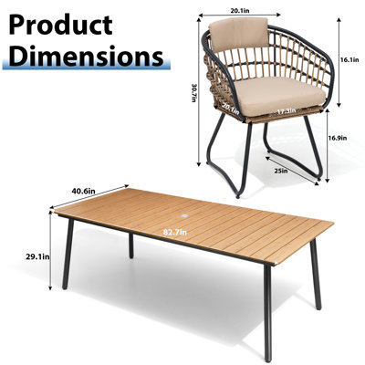 8 - Person Metal Patio Dining Set With Removable Cushions And Umbrella Hole