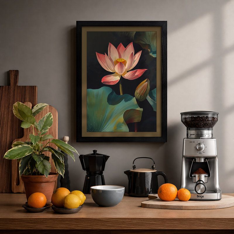 Lotus Bloom Botanical - Framed Print, A4 - 29.7 x 21.0 cm, Black