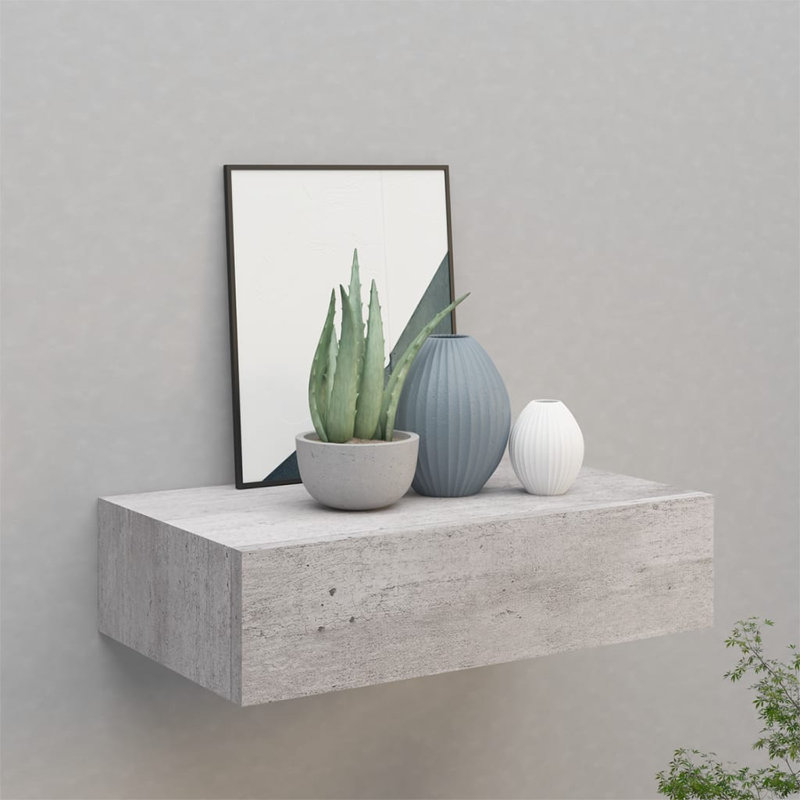Howarth Floating Shelf with Drawer, Grey