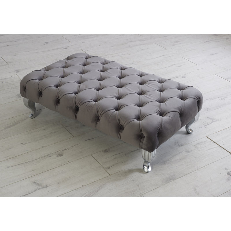 Sheffield 50cm Wide Tufted Rectangle Solid Colour Cocktail Ottoman, 25cm H x 122cm W x 66cm D, Grey