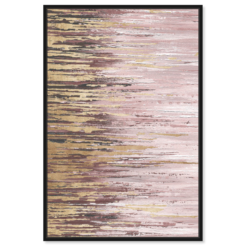 Duo de pluies abstraites II, Glam Gold - peinture, H 36 po x l 24 po, Toile avec cadre noir
