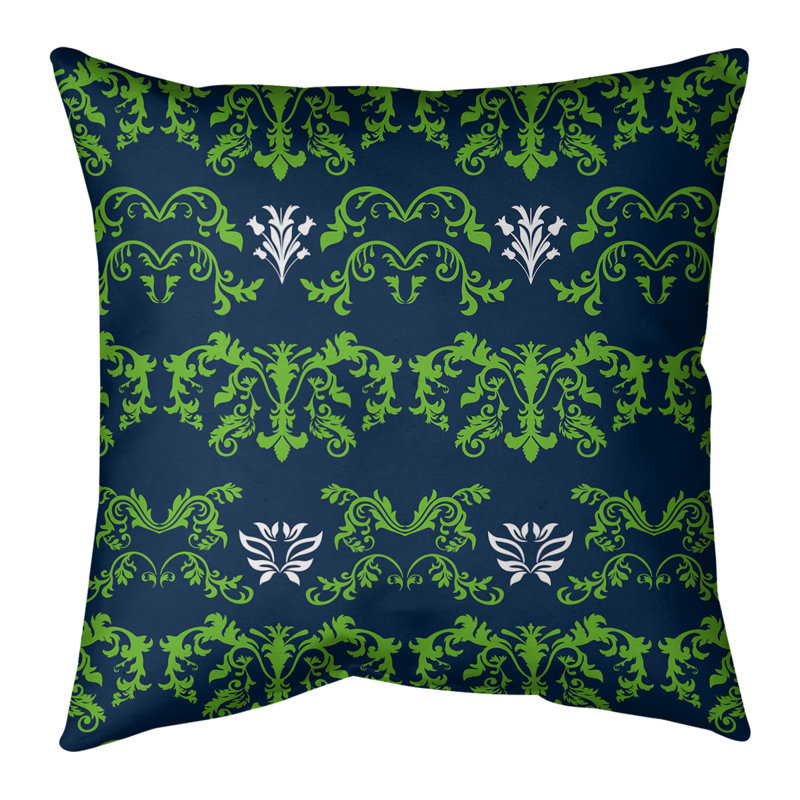 Housse de coussin Seattle Football Baroque, 18" x 18", Bleu marine / vert / blanc, Simili daim
