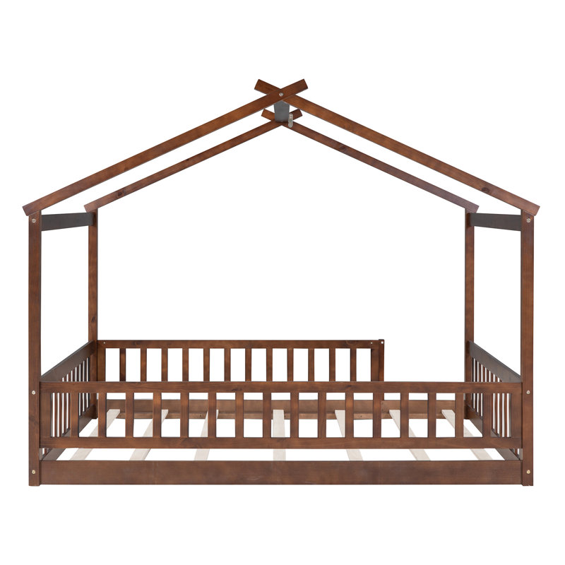 Structure de lit pleine grandeur pour adolescents en bois, noyer, avec clôture, fabrication en pin massif, cadre de maison de repos paisible pour et adolescents, zone de sommeil en pin robuste