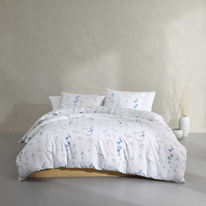 Calvin Klein Wildflower Beige Cotton Reversible Comforter Set, King Comforter + 2 King Shams, Beige