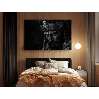 Black and White Portrait of a Rajput Warrior on High-Quality Canvas Print - Handcrafted Wall Decor - Stylish Art - Gift - Wall Decor, Painting Reproduction
