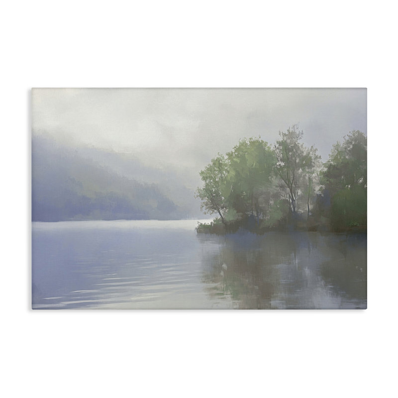 «Misty Morning Lake Landscape», toile par Gina Kelly, H 20 po x l 30 po