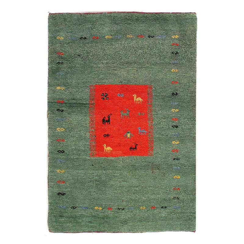 Green Hand Knotted Gabbeh Rug 4'X 6'