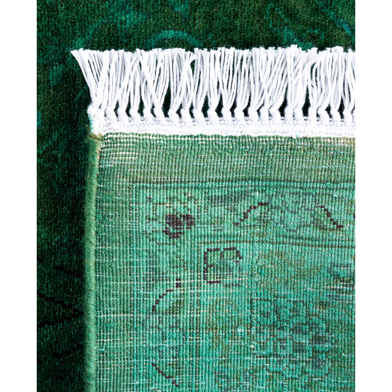 Overdyed Hand-Knotted Wool Modern-Contemporary Green Runner 2' 6" x 8' 9"