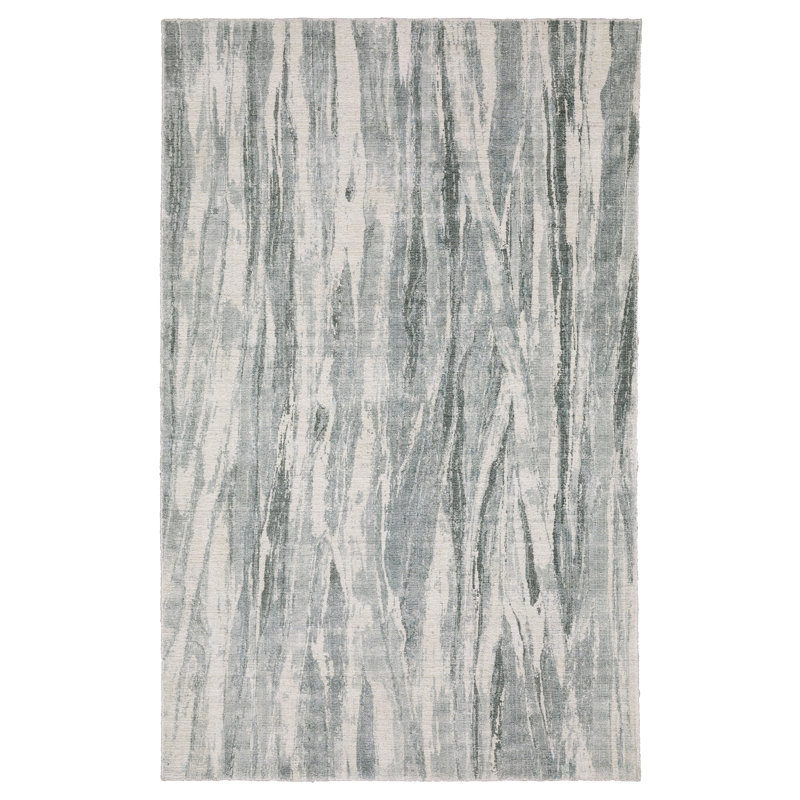 Michalski Textural Distressed Abstract Green/ Ivory Hand-made Area Rug, Rectangle 10' x 14'