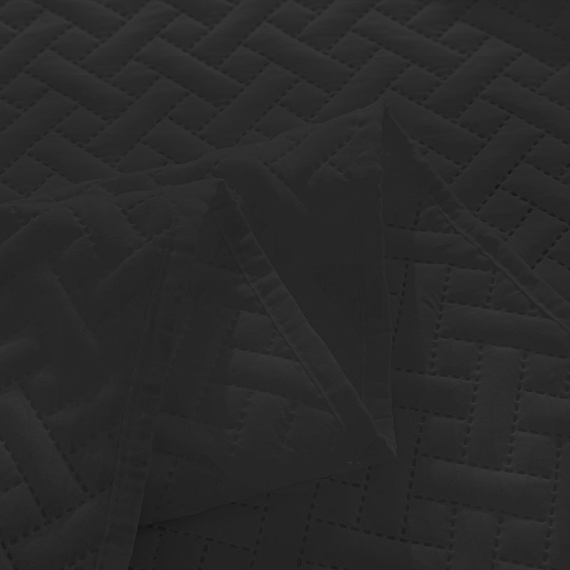 Microfiber Embossed Bedspread Set, Black, Twin Quilt + 1 Standard Sham + 1 Standard Pillowca