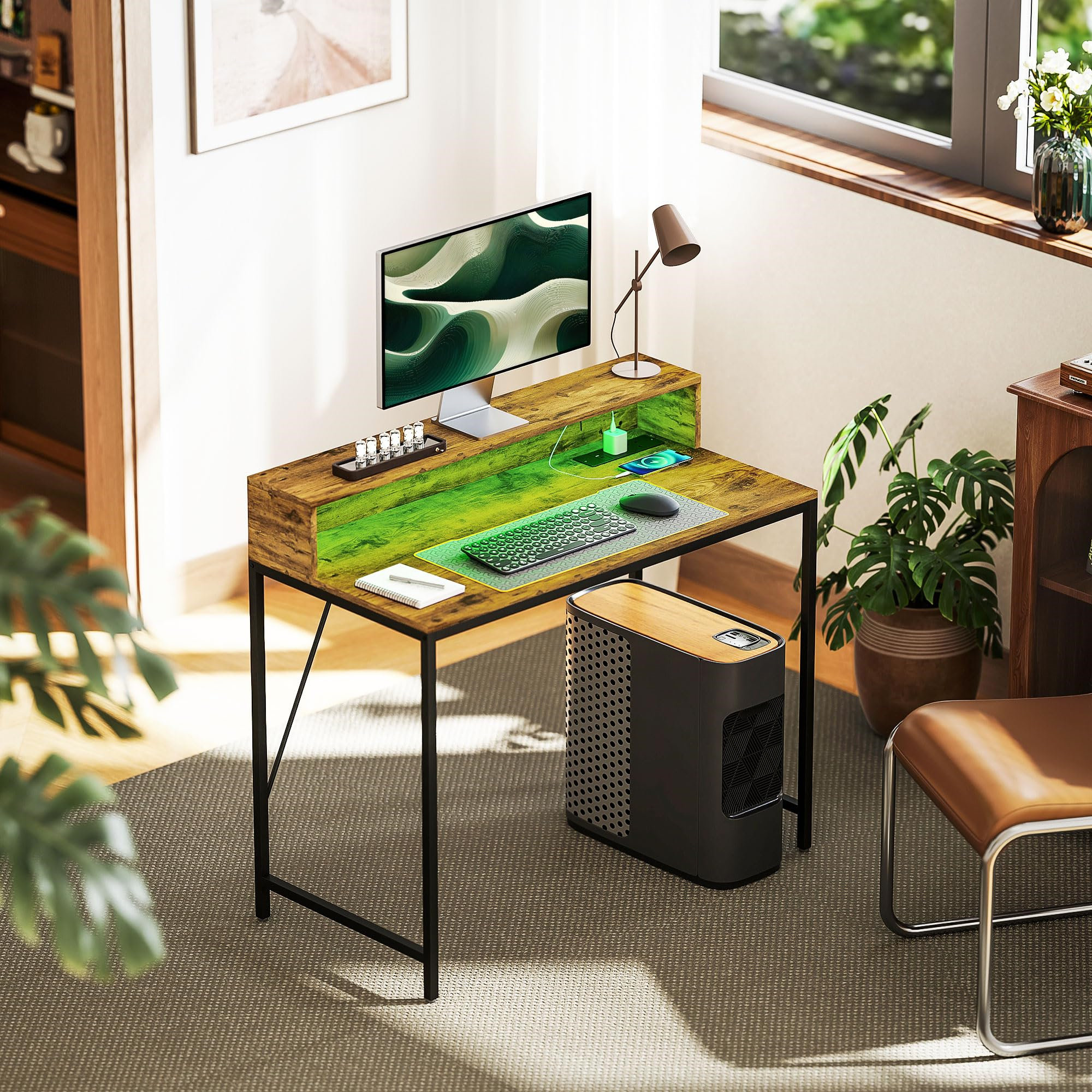 Metro Lane Computer Desk With LED Light And Power Socket, Gaming Desk ...