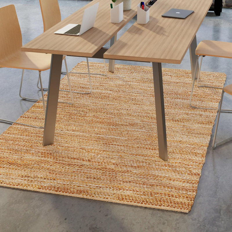 Handwoven Ivory and Brown Leather Jute Rectangular Rug