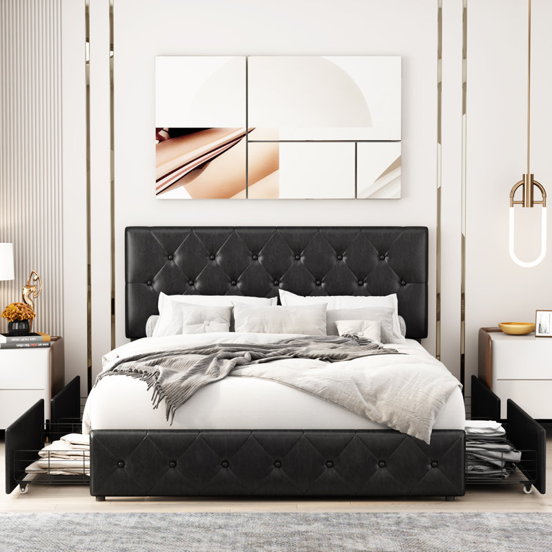 Upholstered Storage Bed, Black, Queen