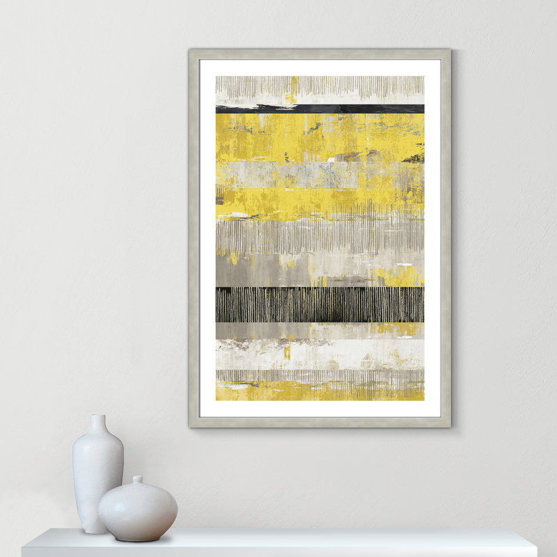 Yellow Celadon Dreams - Art encadré autoportant par Tom Reeves, H 26 po x l 32 po x P 1,25 po, Cadre argent