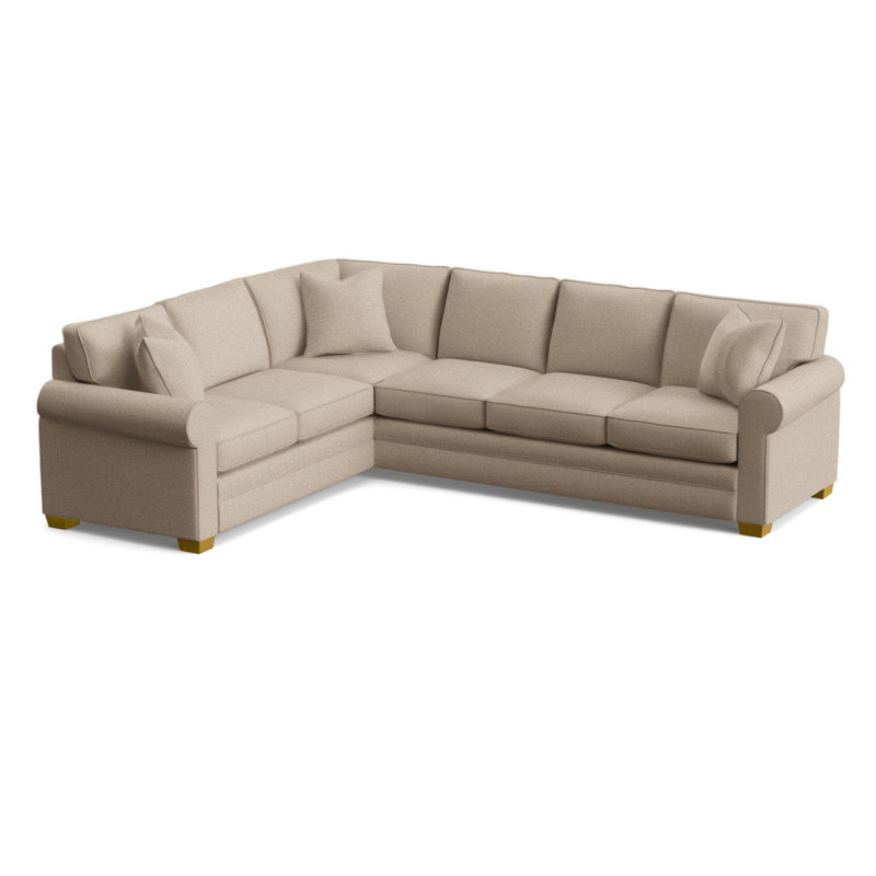 Bedford Upholstered L-Sectional, Eggshell Crypton Performance; 0884-93, Left Hand Facing, Honey Finish