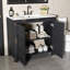 Meuble-lavabo de 36 po vert olive peint à la main avec lavabo en céramique, armoire en bois massif à finition vieillie, poignées dissimulées, portes à fermeture en douceur, style transitionnel, autoportant-1089004324