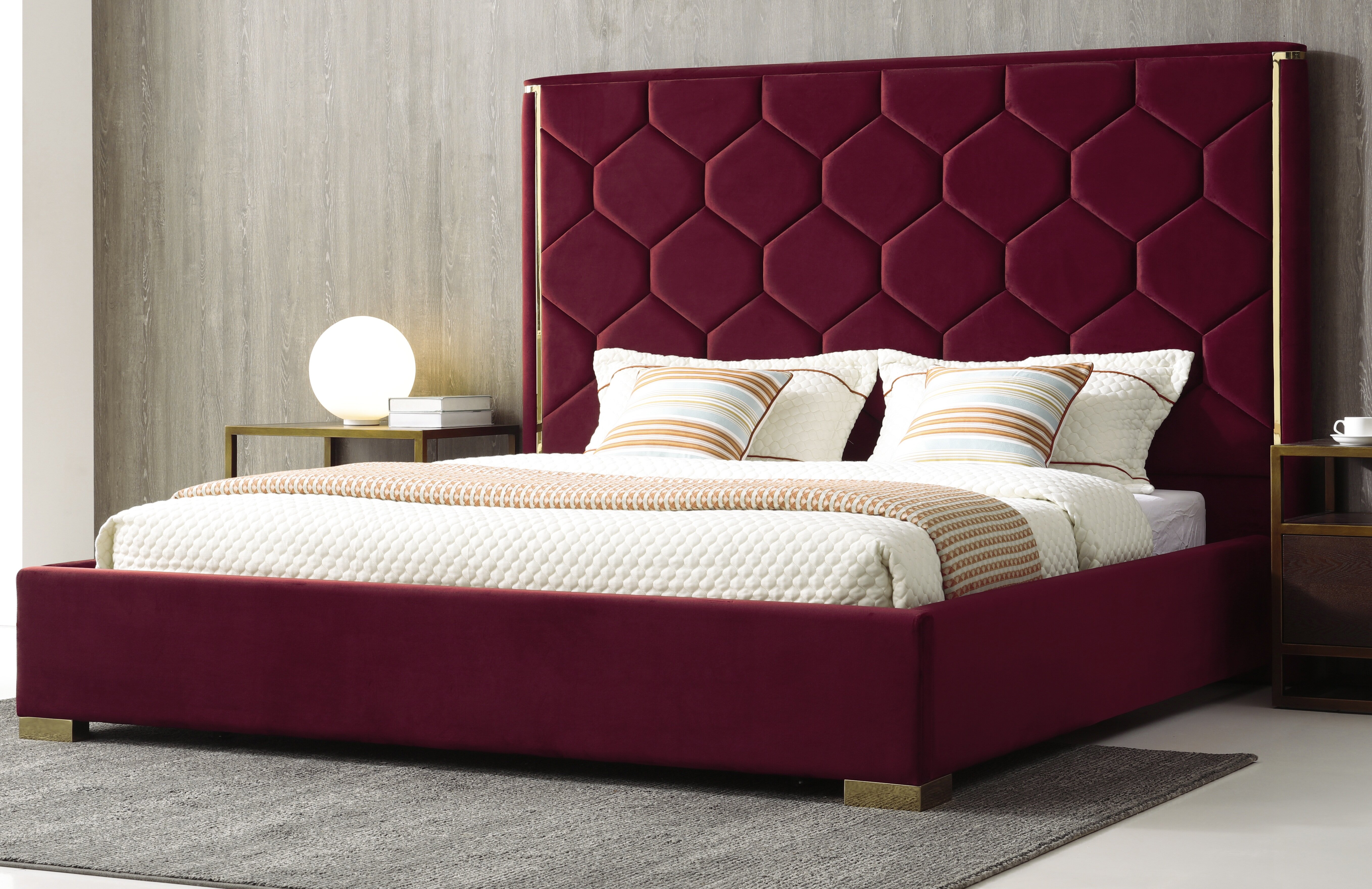 angelo:HOME Upholstered Queen Bed Frame - Sven - Burgundy